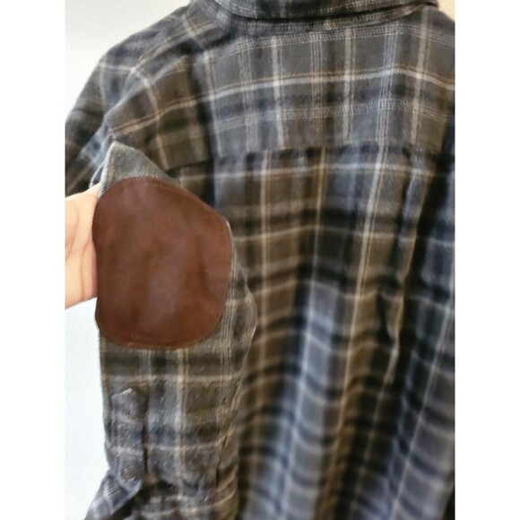 Outdoor Life Slim Fit Gray Bown Men's Elbow Patch Plaid Long Sleeves Top Size XL - Picture 10 of 11